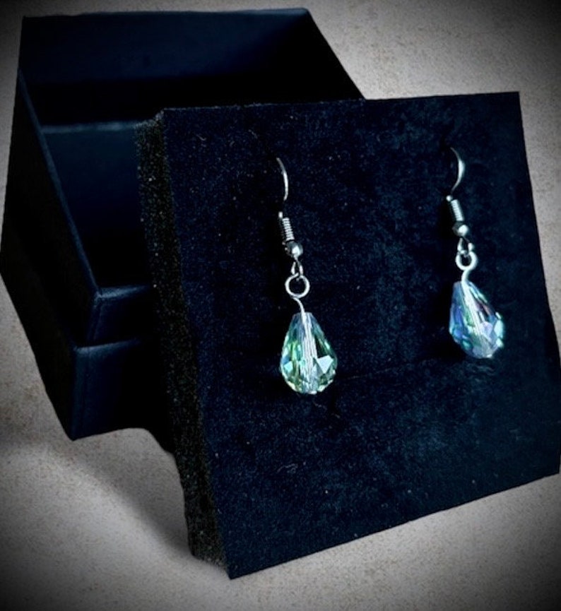 hypoallergenic earrings with transparent drop-shaped crystal image 5