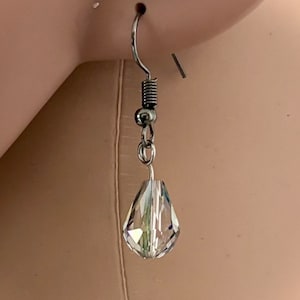 hypoallergenic earrings with transparent drop-shaped crystal image 1