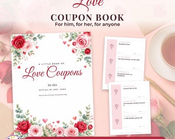 Carnet de bons d'amour, 24 bons Canva modifiables pour les couples, cadeau de Saint-Valentin à imprimer