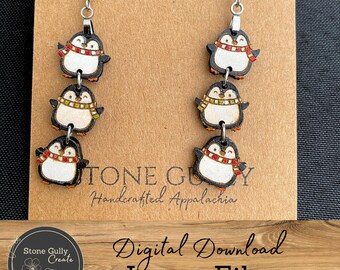 Penguin Charm Earrings SVG, Laser File