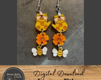 Bee and Tea Pot Charm Earrings SVG Laser File