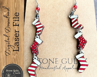 Christmas Stocking Charm Earrings SVG, Laser File