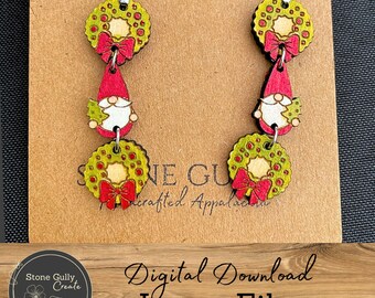 Wreathes and Gnomes Charm Earrings SVG, Laser File