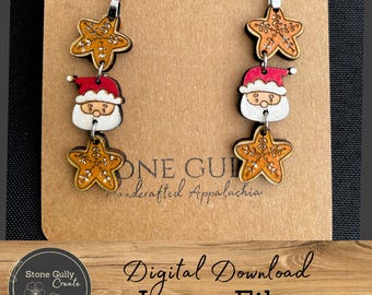 Santa Christmas Cookie Charm Earrings SVG, Laser File