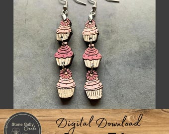 Cupcake Charm Earrings SVG, Laser File
