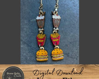 Hamburger, Fries, and a Milkshake Charm Earrings SVG Laser File