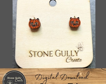 Cat Pumpkin Stud Earrings SVG, Laser File