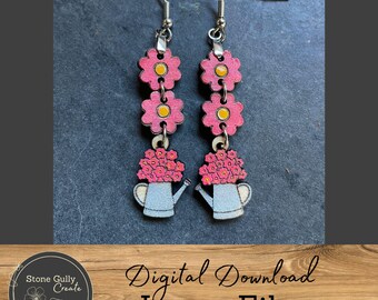 Flowers Watering Can Charm Earrings SVG