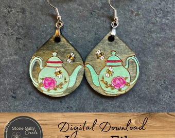 Tea Cup Dangle Earring SVG