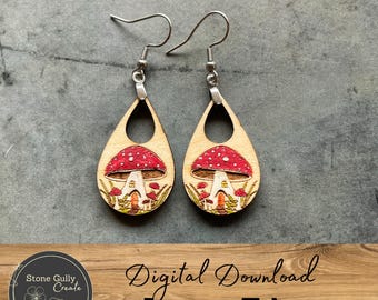 Mushroom Dangle Cut Out Earrings SVG, Laser File