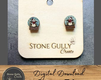 Snowman Snow Globe Stud Earrings SVG, Laser File