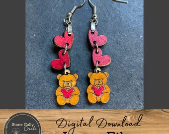 Heart Teddy Bear Charm Earrings SVG