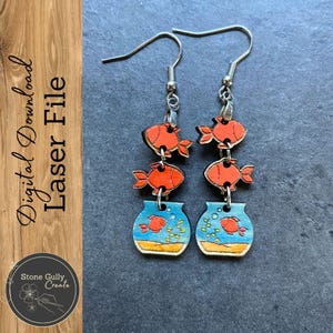 Gold Fish Bowl Charm Earrings SVG, Laser File
