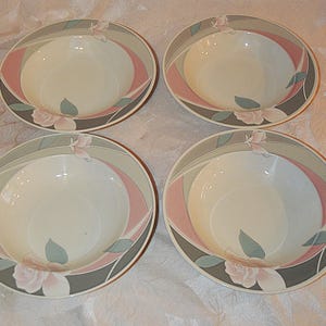 4 Piece Set Mikasa INTAGLIO La Fleur Pattern CAC91 Soup Cereal Pasta Bowls Made in Japan - Floral Pattern - Oven to Table - Microwave Safe-