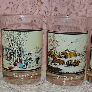 Vintage 1981 Arbys Currier & Ives Four Piece Collectors Series Glasses  Winter Scenes - Very Nice Condition