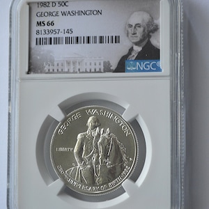 1982 D George Washington.900 silver commemorative Half Dollar Coin NGC MS 66 - Coins Bullion Silver Coin Money