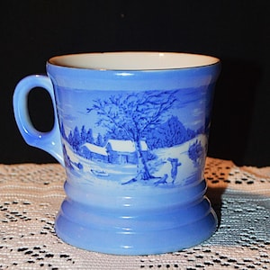 The Homestead in Winter Currier and Ives Blue Coffee Cup or Shaving Mug