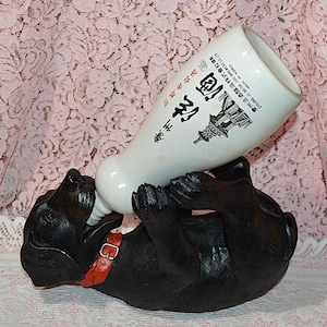 Contemporary Resin Super Cute Adorable Whimsical Happy Puppy Dog Wine Bottle Holder - Black Lab Puppy Dog Wearing Collar - Farmhouse Decor