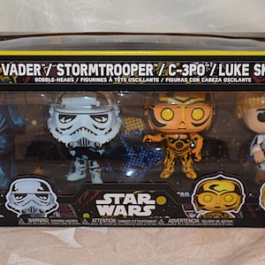 Funko Pop! Star Wars 4 Pack Darth Vader Stormtrooper C-3PO Luke Skywalker - Based on Retro Comic Book Art of the Spectacular Space Saga