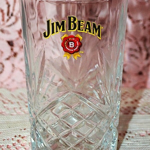 Vintage Jim Beam Rosette Cut Glass Style Highball Whiskey Glass - Excellent Condition  - Vibrant Graphics