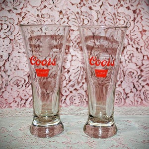 Vintage Set of (2)  Two- 1980s Coors Premium Clear Pilsner Beer Glasses - Alcohol Beer Advertising