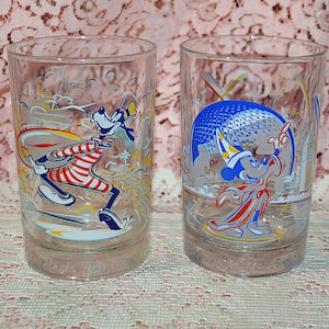 Set of Two 1996 - 25th Anniversary "Remember the Magic" Walt Disney McDonald's Glasses, Micky Mouse and Goofy Glasses -  Typhoon Lagoon