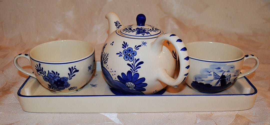Elegant 5 Piece Hand Painted Delftware Dutch Tea Set Matching With ...