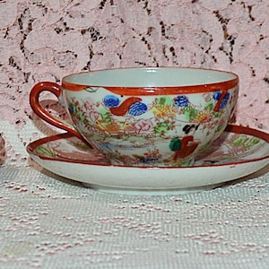 Antique Set of (6) Six Geisha Handcrafted Hand Painted Cups and Saucers Marked Made in Japan - 2 Designs Unique