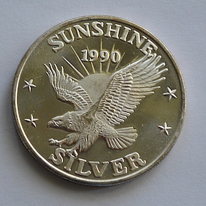 1990 Sunshine Mining Mint 1 Troy oz .999 Fine Silver - 1 Troy Ounce Round - .999 Fine Silver Coins Bullion