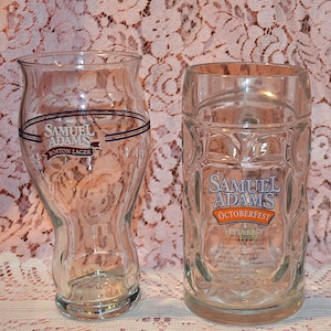 Set of Two Samuel Adams Beer Mug and Glasses - (1) 16 oz Tulip Glass and - 1 Dimpled OctoberFest .05 L Stein Mug - Fest with the Best Mug