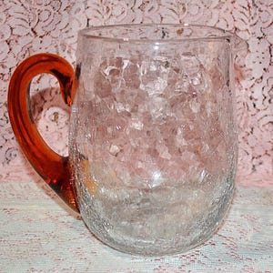 Beautiful Vintage Spun Glass Blenko Crackle Glass 2.5 Quart Pitcher Modernist Hand Blown Applied Handle - Exquisite Color, Skilled Craftsmen