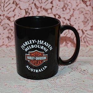 Harley-Davidson Motorcycles Black Collectors Coffee Mug - Harley-Heaven Melbourne Australia - Nice Condition - Harley Logo On Front