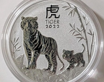 2022 Australia Lunar Year of the Tiger 1 oz .999 Fine Silver Round 1 Dollar Coin - Perth Mint - Mint in Capsule - Strong Strike
