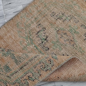 Handmade 3x10 Orange Green Oushak Runner Rug, 3x10 Vintage Runner, Turkish Kitchen Entryway Hallway Bedroom Living Room Wool Rug,2.6x10.4 Ft
