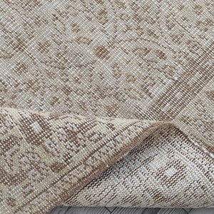 6x9 Vintage Turkish Oushak Rug: Beige Brown Wool Area Rug