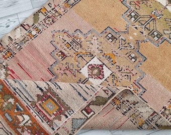 3x11 Pink Orange Blue Beige Green Vintage Runner,3x11 Natural Turkish Oushak Kitchen Entry Hallway Bedroom Living Room Wool Rug,2.6x10.9 Ft
