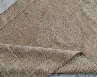 Faded Oushak Runner Rug: 2.8x6.7 Ft Vintage Wool Entryway Rug