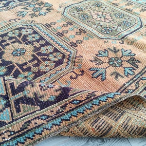 5x11 Red Blue Green Brown Turkish Runner Rug, 5x11 Vintage Runner,Oushak Kitchen Entry Hallway Kids Bedroom Living Room Wool Rug,4.6x11.1 Ft