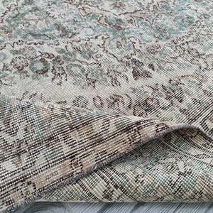6x9 Faded Pink Green Beige Turkish Rug, 6x9 Wool Vintage Large Rug,Oushak Kitchen Kids Entry Bedroom Living Room Rug,Home Decor 5.7x8.8 Ft