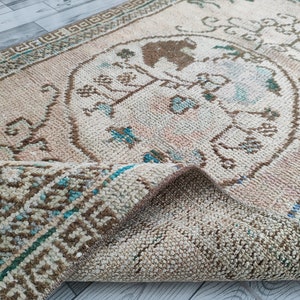 Tappeto turco 3x5 rosa verde marrone, tappeto vintage piccolo 3x5, Oushak cucina bambini ingresso bagno camera da letto soggiorno tappeto naturale, 2,6x5,2 piedi