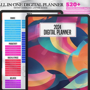 All In One Digital Planner, 2024 Ultimate Digital Planner, Goodnotes Planner, iPad Digital Planner, Life Planner, Colorful Planner Bundle