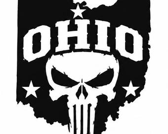 Ohio Punisher Skull State Patriotic USA Vinyl Decal