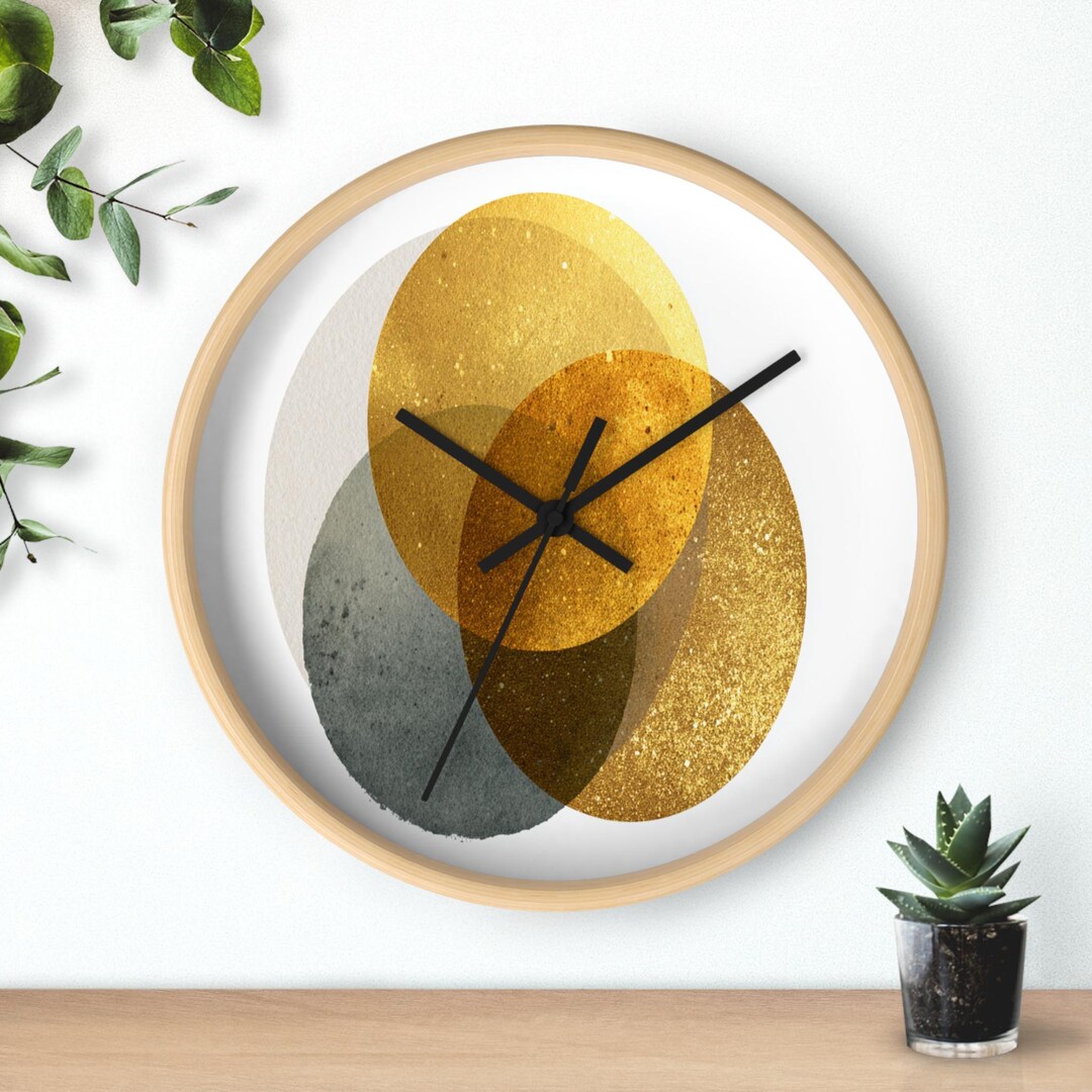 Modern Minimalist Wall Clock Large White Gold Geometric - Etsy