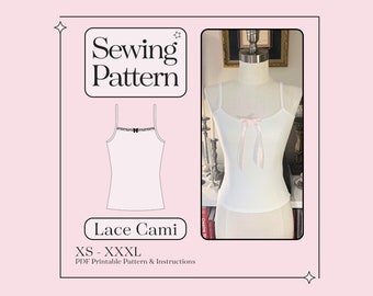 Lace Cami Sewing Pattern PDF | Print at home | Sizes XS-XXXL | Instant download | Coquette Tank Top