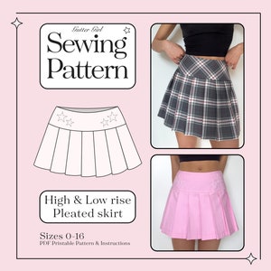 Pleated Mini Skirt Pattern PDF | Print at home | Sizes 0-16 | Instant download | High & Low Rise With Star Embroidery
