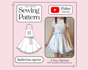 Patrón de costura para delantal: Delantal de bailarina con volantes estilo cottagecore para hornear (PDF)
