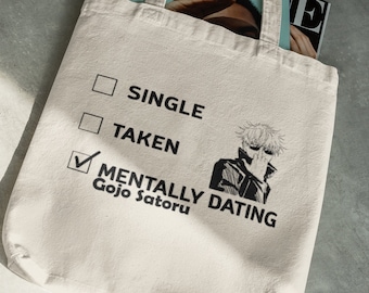 Bolsa de mano Jujutsu Kaisen - Bolsa de mano Mentally Dating Gojo Satoru - Bolsa de anime - Merchandising de anime - Bolsa de mano ecológica - Regalo para amantes del anime - Regalo de San Valentín