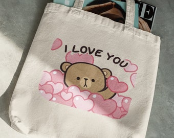 Borsa Bubu e Dudu - Borsa tote carina - Regalo per gli amanti - Regalo orso carino - Borsa tote ecologica - Regalo lettore - Regalo di compleanno