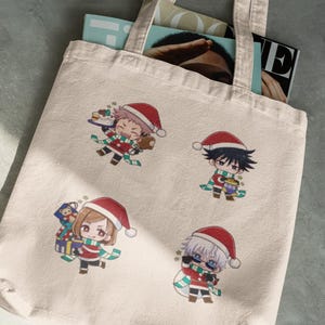 Jujutsu Kaisen Christmas Tote Bag - Jujutsu Christmas Characters - Anime Bag - Gojo Satoru - Fushiguro - Anime Lover Gift - Christmas Gift