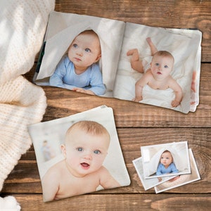 Personalized Fabric Photo Album For Grandma Custom New Baby Milestone Birthday Gift, Baby Photo Album